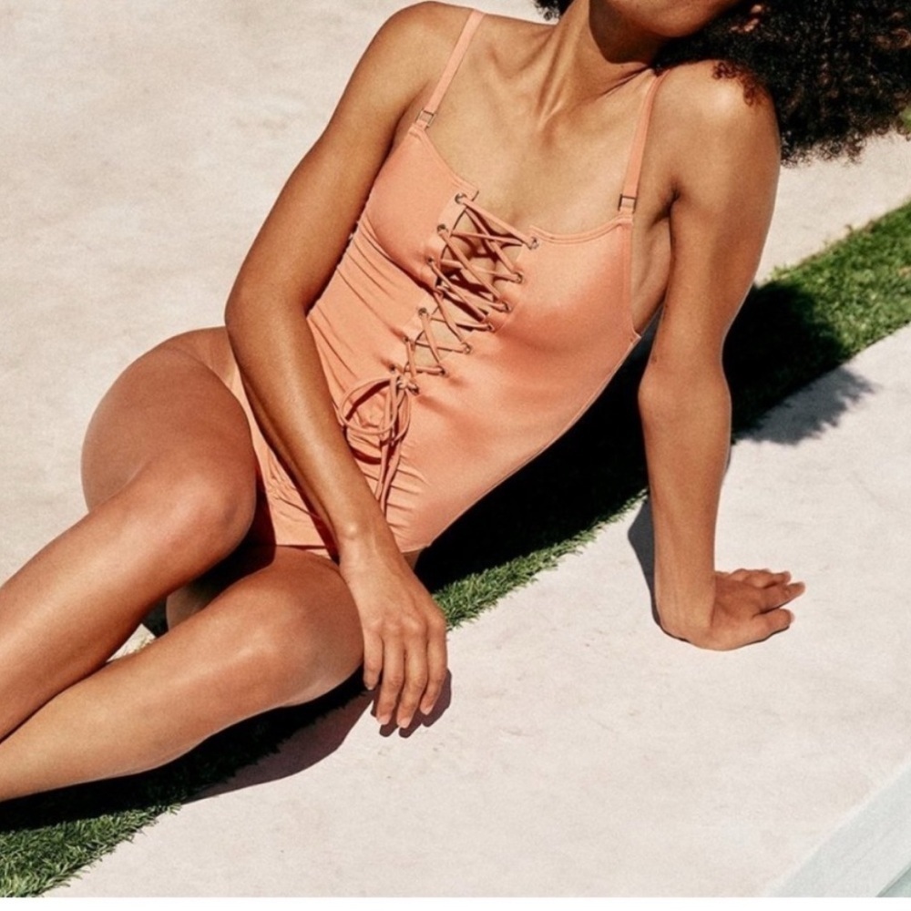 HAH Hot As Hell U Turn One Piece Swimsuit Peach Orange Reversible XS